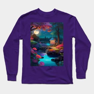 Enchanted Evening at a Tranquil Riverside Gazebo Under a Full Moon Long Sleeve T-Shirt